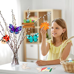 American Elm 24 PCS Unfinished Wood Cutouts Ornaments for Crafts 12 Styles Butterfly Flower Bee Bird Wooden Cutouts for Kids DIY Paint Hanging Decor for Home School Party Decorations (2 Style Each)