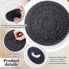American Elm 10 Pack Felt Basket Bottoms Round Gray Crochet Bases for DIY Yarn Bags & Storage Baskets