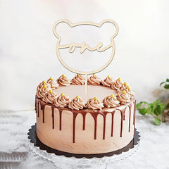 Cliths Wooden Bear Shape One Cake Topper for 1st Birthday Party Decoration MDF Cake Insert Sign for Baby Boy Girl Smash