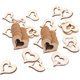 Wooden heart-shaped cutouts on a white background