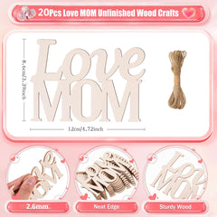 Unfinished wooden "Love Mom" shapes for Mother's Day crafts