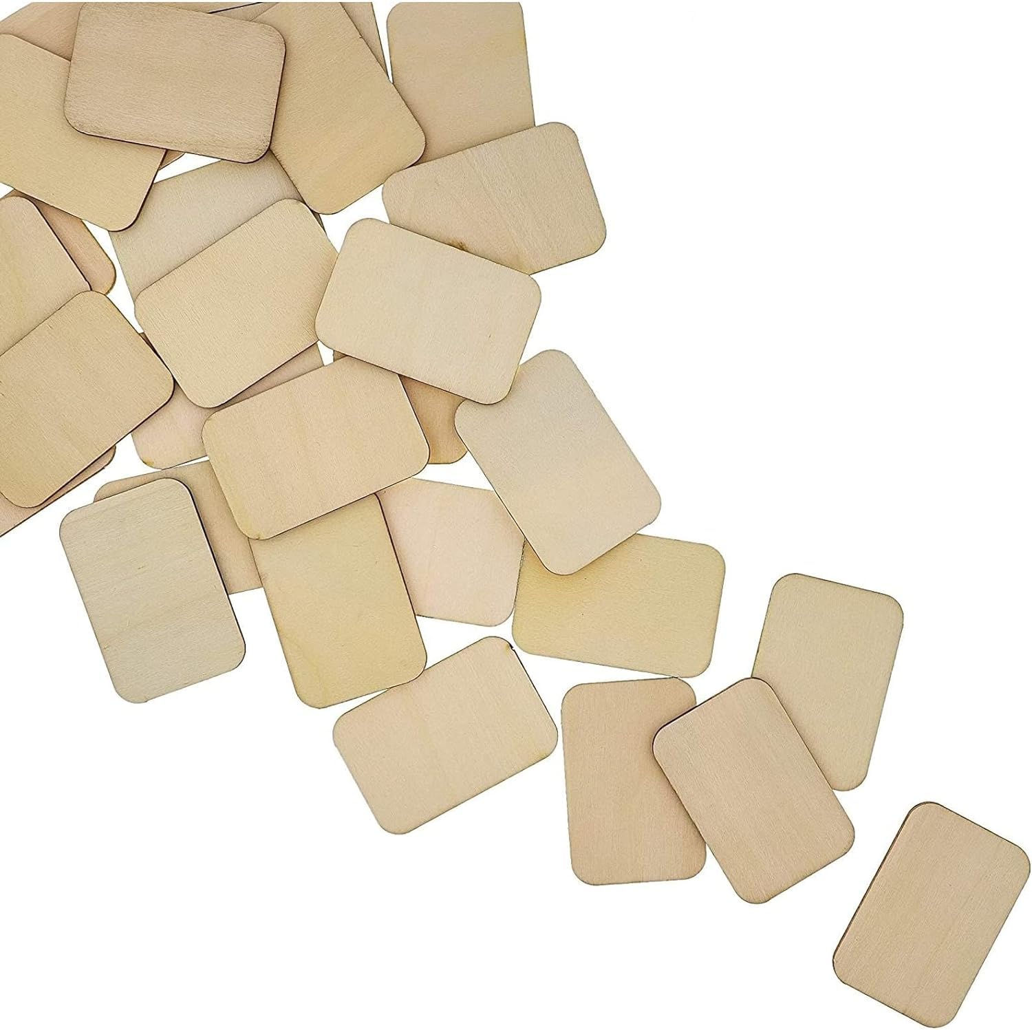 Beige square wooden tiles scattered on a white background