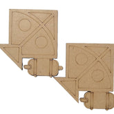 Two cardboard cutouts with geometric shapes on a white background