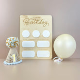 Personalized birthday card with a party hat and balloon on a neutral background