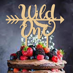 Rustic wooden "Wild One" cake topper for first birthday