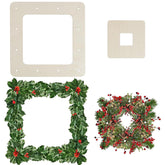 Two square wreath frames with holly leaves and berries on a white background