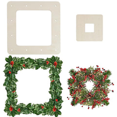 Two square wreath frames with holly leaves and berries on a white background