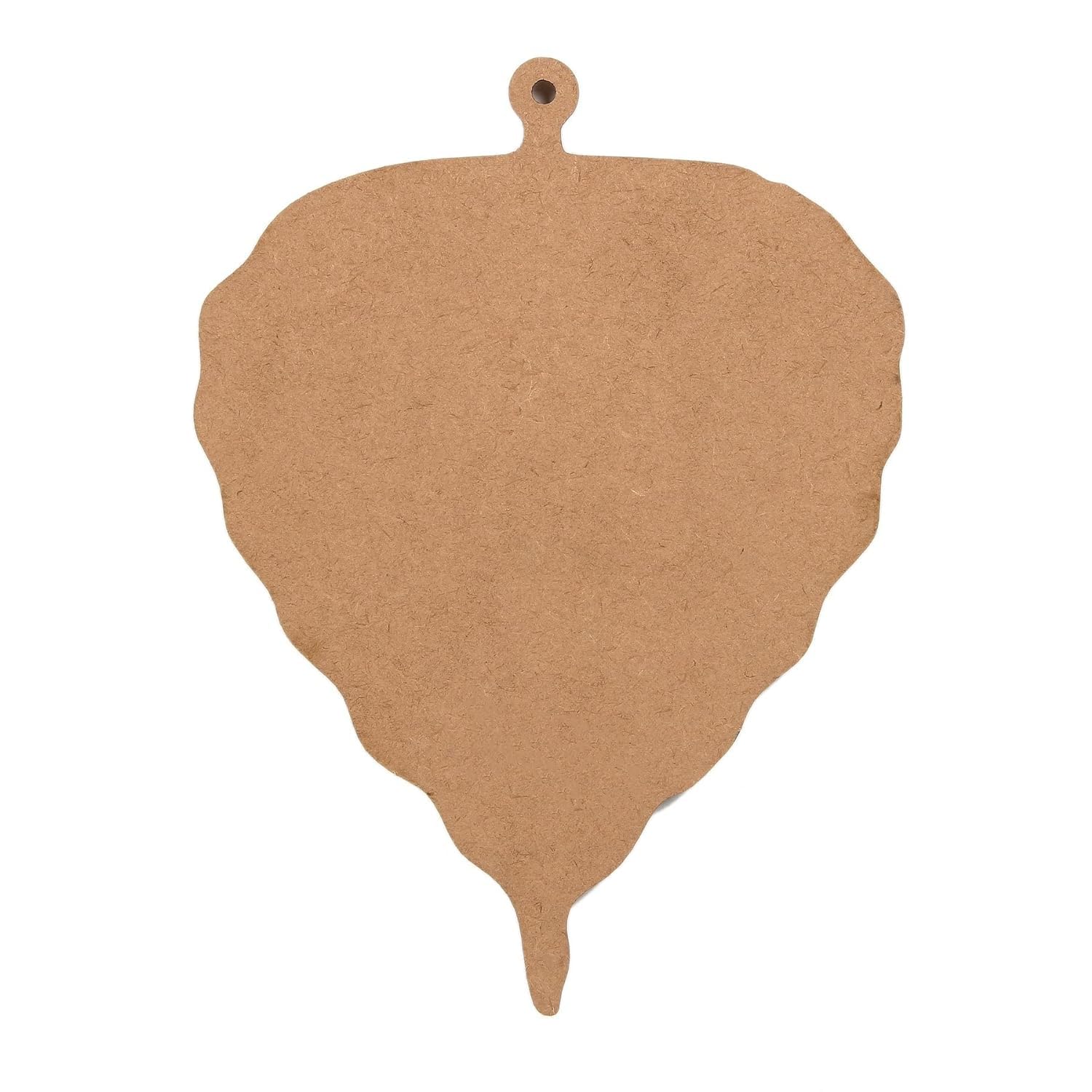 Brown leaf-shaped cutout with a hole at the top on a white background