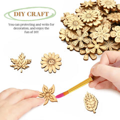 Cliths Pack of 18 Wooden Flower & Leaf Cutouts Autumn Decorations Craft Embellishments Floral Ornaments