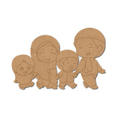 Cardboard cutout family of four on a white background