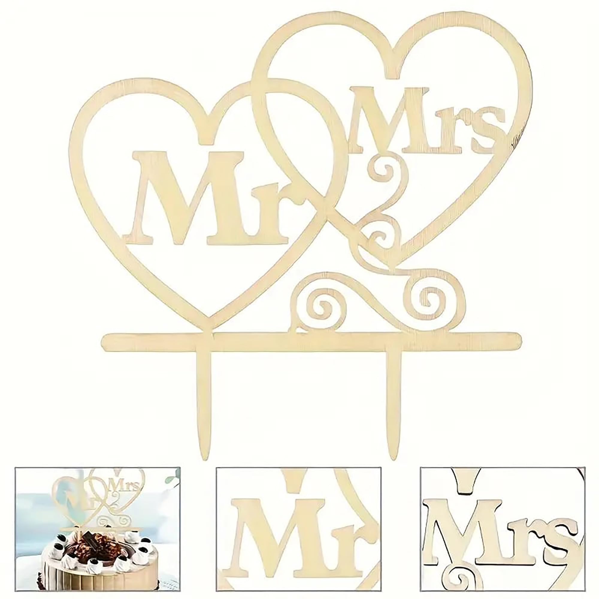 Elegant timber wedding cake decoration for couples