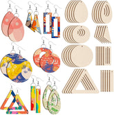 American Elm 80 Pcs Unfinished Wooden Earring Blanks Kit 8 Shapes (Teardrop, Circle, Rectangle) MDF for DIY Jewelry Making