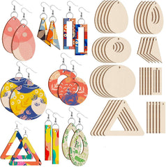 American Elm 80 Pcs Unfinished Wooden Earring Blanks Kit 8 Shapes (Teardrop, Circle, Rectangle) MDF for DIY Jewelry Making
