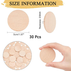 Cliths 30 Pcs Wooden Circles 5cm Unfinished MDF Round Cutouts for DIY Crafts, Coasters, Christmas Ornaments, Wedding Decor