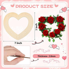 Cliths Pack of 4 Wooden Heart Wreath Frames Heart Shaped MDF Craft Base for DIY Floral Party Decorations