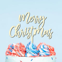 Cliths Rustic "Merry Christmas" Cake Topper Wooden Holiday Decor for Xmas Cakes, Winter Weddings & Birthday Parties