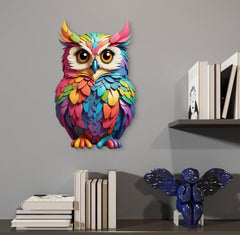 American Elm 8x11.6 Inch Owl Wall Hanging for Home Decor, Evil Eye Protection MDF Cutout, Living Room & Dining Room Wall Art