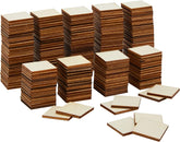 Stacks of wooden squares on a white background
