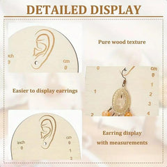 American Elm 2 Pack Wooden Earring Display Stands Floral White Jewelry Organizer with Measurement Markings for Studs Store & Home Display