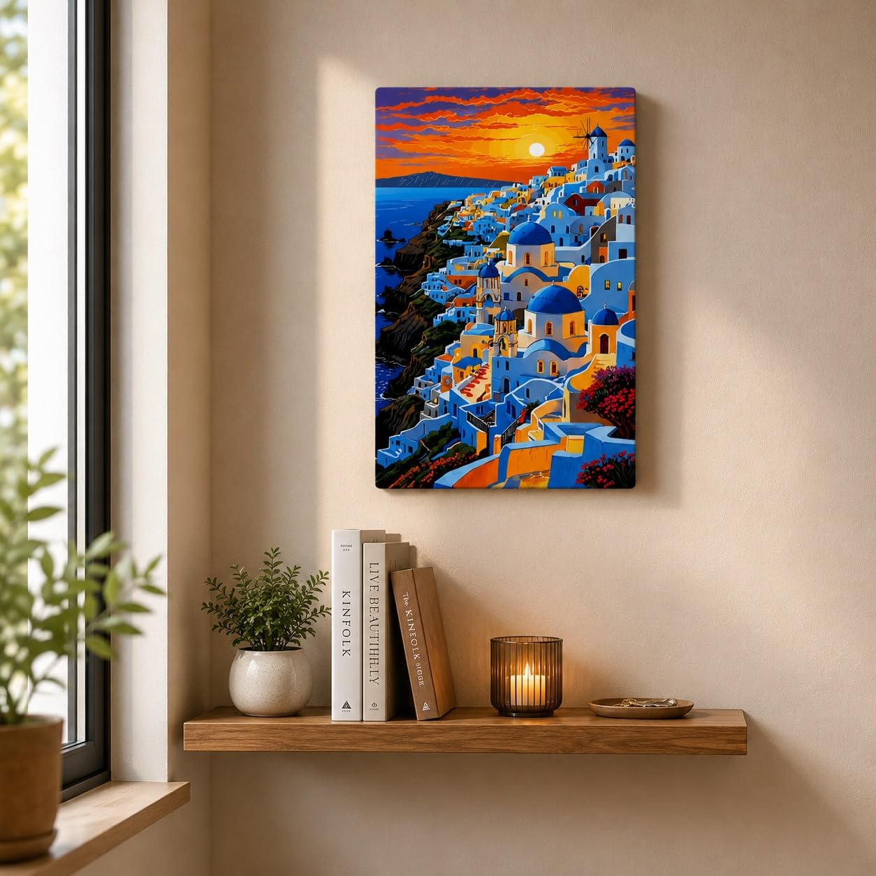 Santorini inspired wall art for bedroom