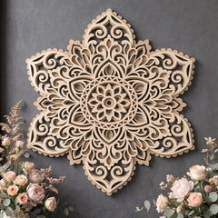 round wooden flower mandala wall art