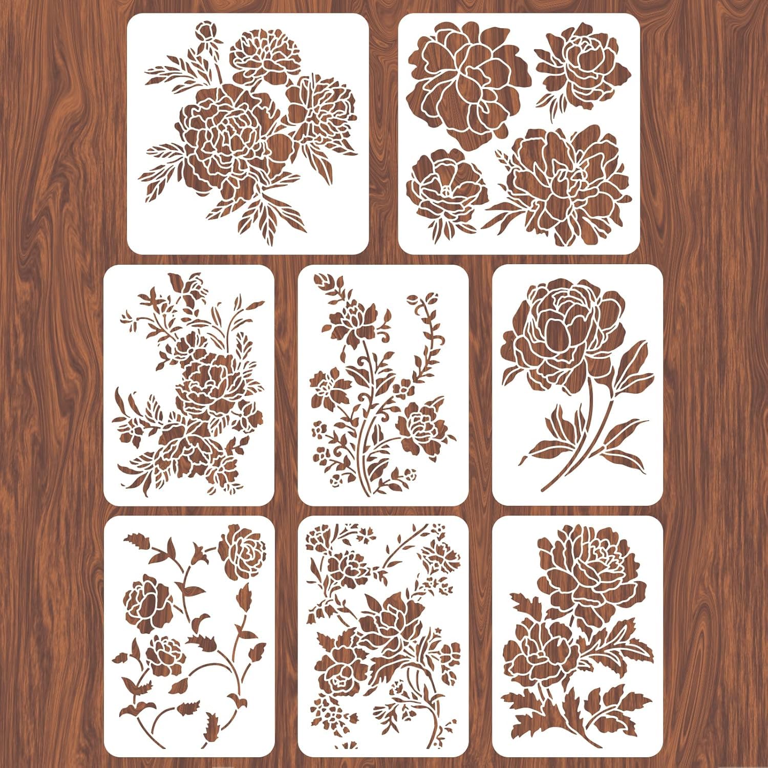 peony wall stencils reusable set