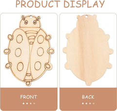 Wooden ladybug-shaped cutout with front and back views on a white background.