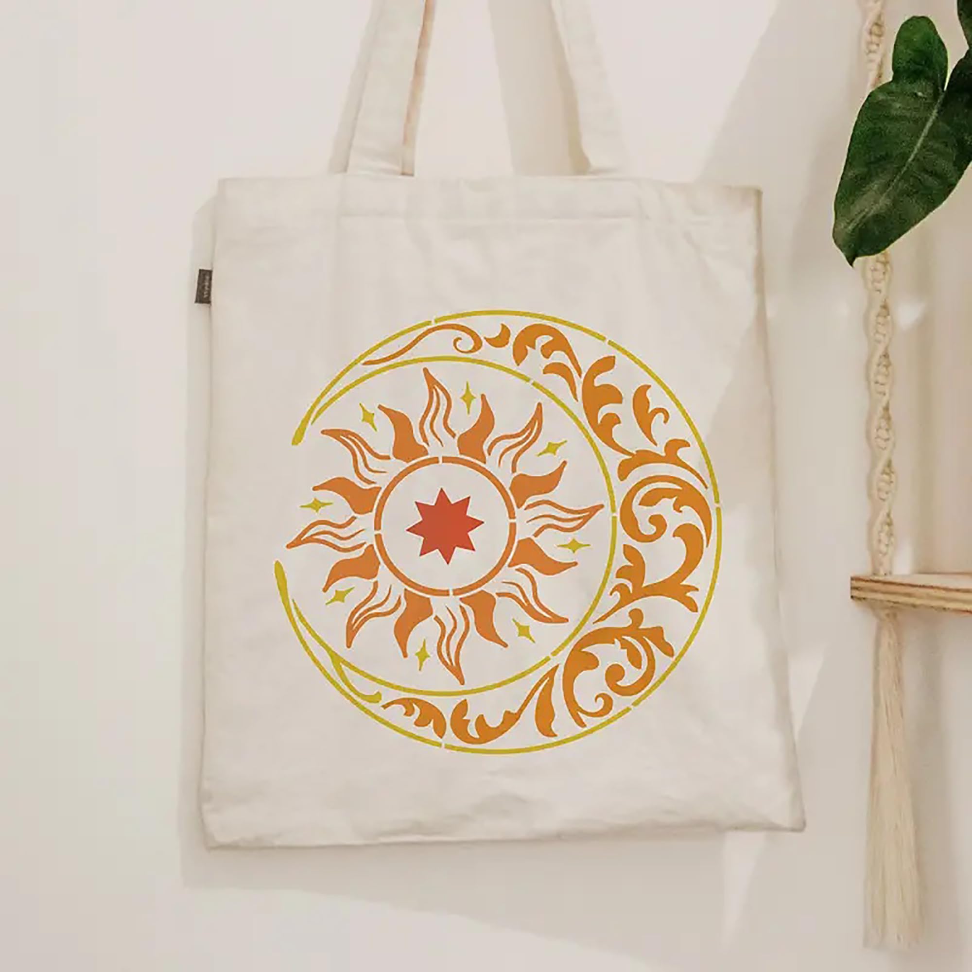 reusable sun and moon mandala stencil for wall painting