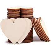 Stacks of wooden coasters with heart shapes on a white background