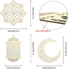 Decorative wooden cutouts with measurements shown on a white background