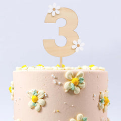 American Elm Wooden Daisy Cake Topper Set of 3 MDF Flower Decor for 3rd Birthday, Boho Party, 3rd Anniversary, Cake Smash