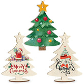 Set of three decorative Christmas trees with ornaments and 'Merry Christmas' text on a white background.