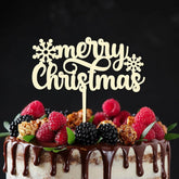 Cliths "Merry Christmas" Keepsake Cake Topper Rustic Wooden Holiday Decor for Xmas & Festive Parties