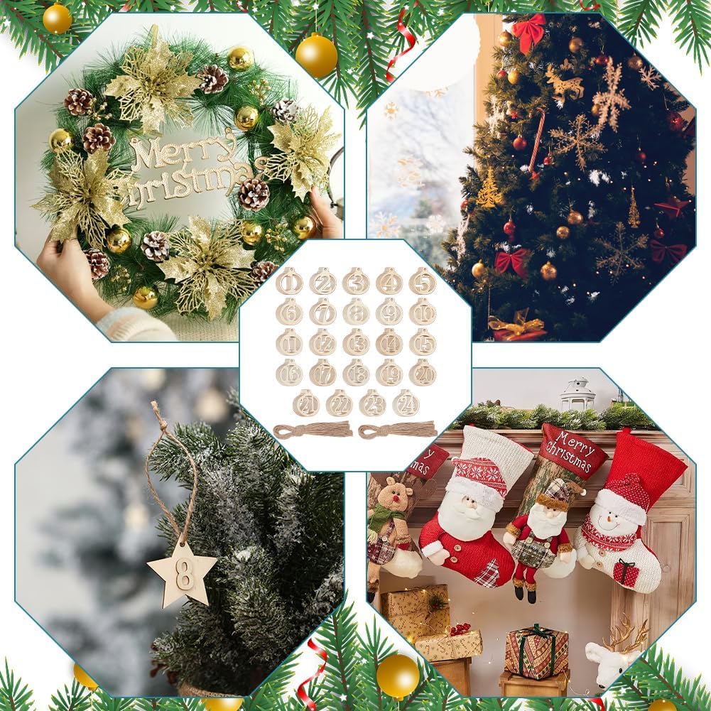Collage of Christmas decorations including wreaths, trees, and stockings.