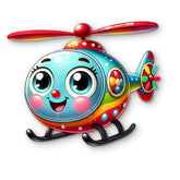 Colorful cartoon helicopter with a smiling face on a white background