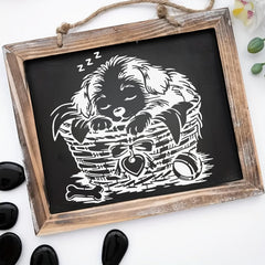 Square PET DIY Art & Craft Stencil Sleeping Puppy Design, 1pcs Cliths