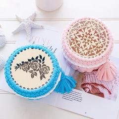 Cliths 3 Pcs Natural Wooden Basket Base with Rose Design Crochet Knitting Weaving DIY Craft Supplies for Home Decoration