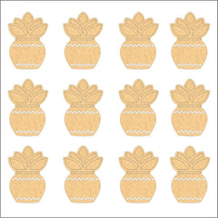 Pattern of decorative pots with floral designs on a white background