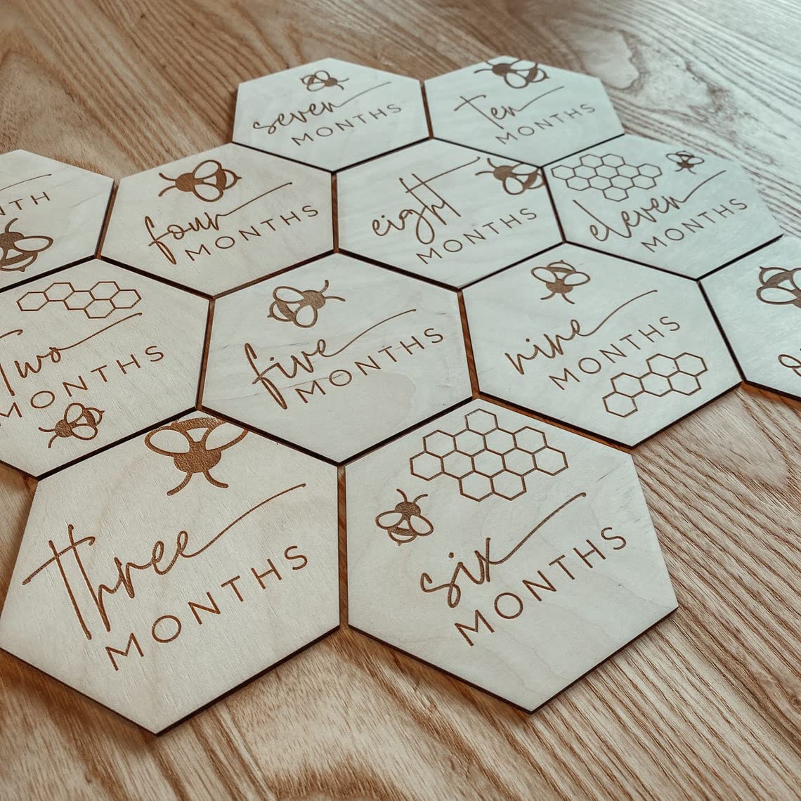 wooden hexagon baby milestone discs