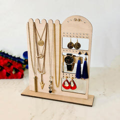 American Elm Wood Jewelry Stand Display Organizer for Rings, Necklaces & Earrings, DIY MDF Storage Rack
