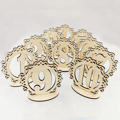 Set of decorative wooden table numbers on a white background