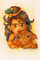 American Elm 1Pcs Kanha with Cow MDF Cutout Unfinished Wooden Krishna Shape for Clay Art Painting Janmashtami Decoration Festival Crafts Hindu Wall Art Temple Theme DIY Activities