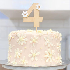 American Elm Wooden Daisy Cake Topper Set of 4 MDF Flower Decor for 4th Birthday, Boho Party