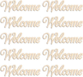 Wooden 'Welcome' signs in various orientations