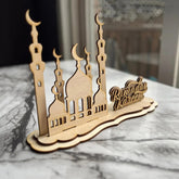 Cliths 3D Mosque Wooden Table Sign Eid Mubarak Centerpiece Islamic Ramadan Home Decor