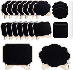 Set of small blackboard signs with stands on a white background