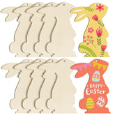 Set of Easter-themed wooden bunny cutouts with decorative designs on a white background.