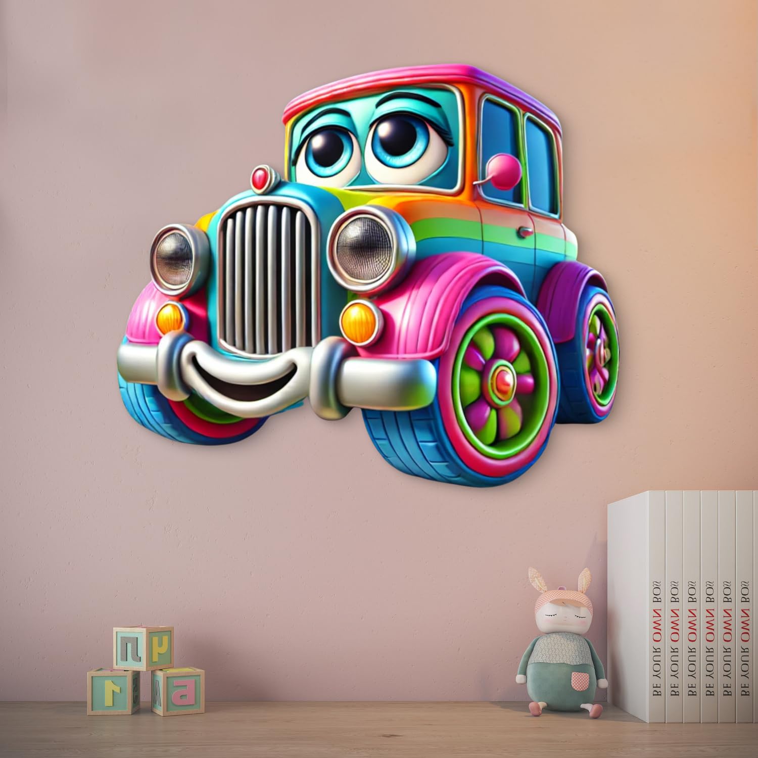 printed mdf cartoon car wall decor for nursery embellishment