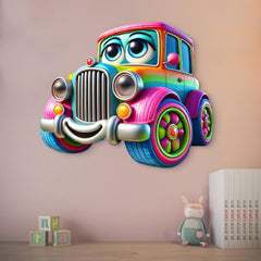 printed mdf cartoon car wall decor for nursery embellishment