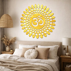 spiritual wooden OM wall decor for meditation yoga room interior